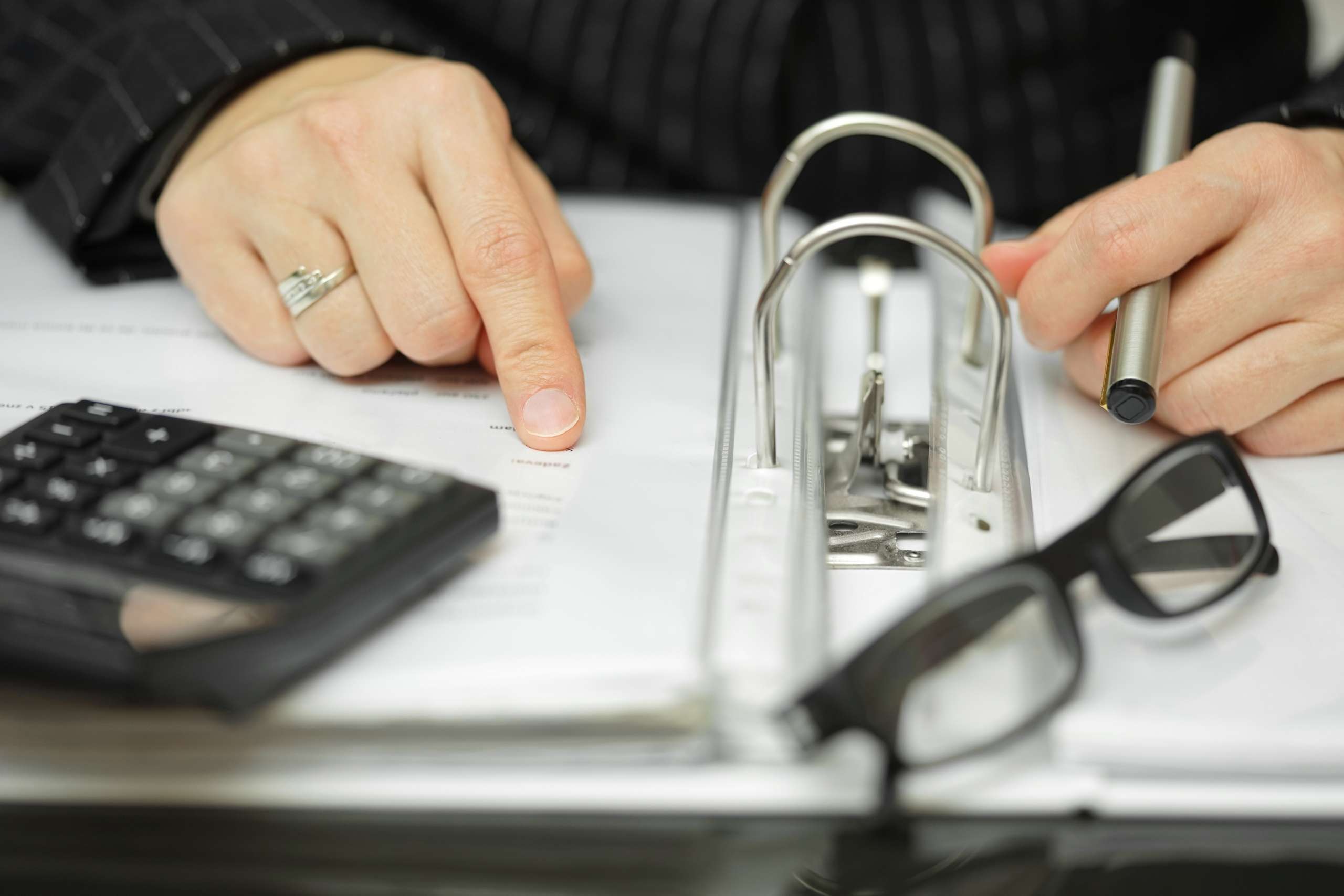 Businesswoman analyzing financial data