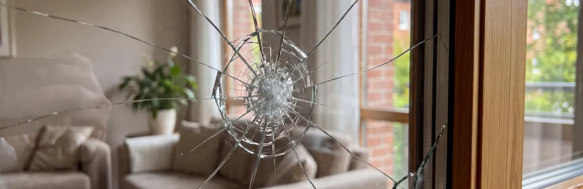 Shattered building glass