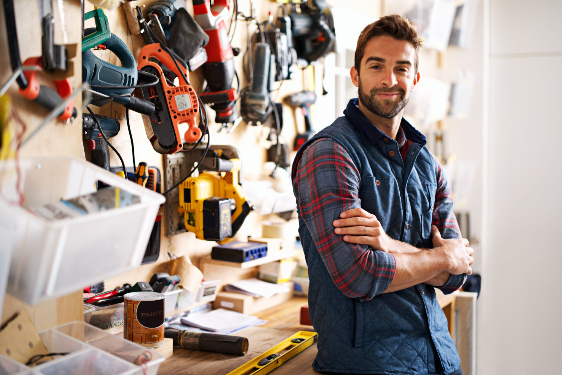 A handyman with his work tools.