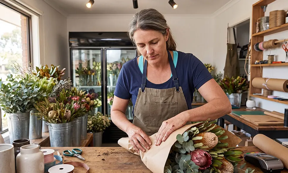 A florist in a flower shop