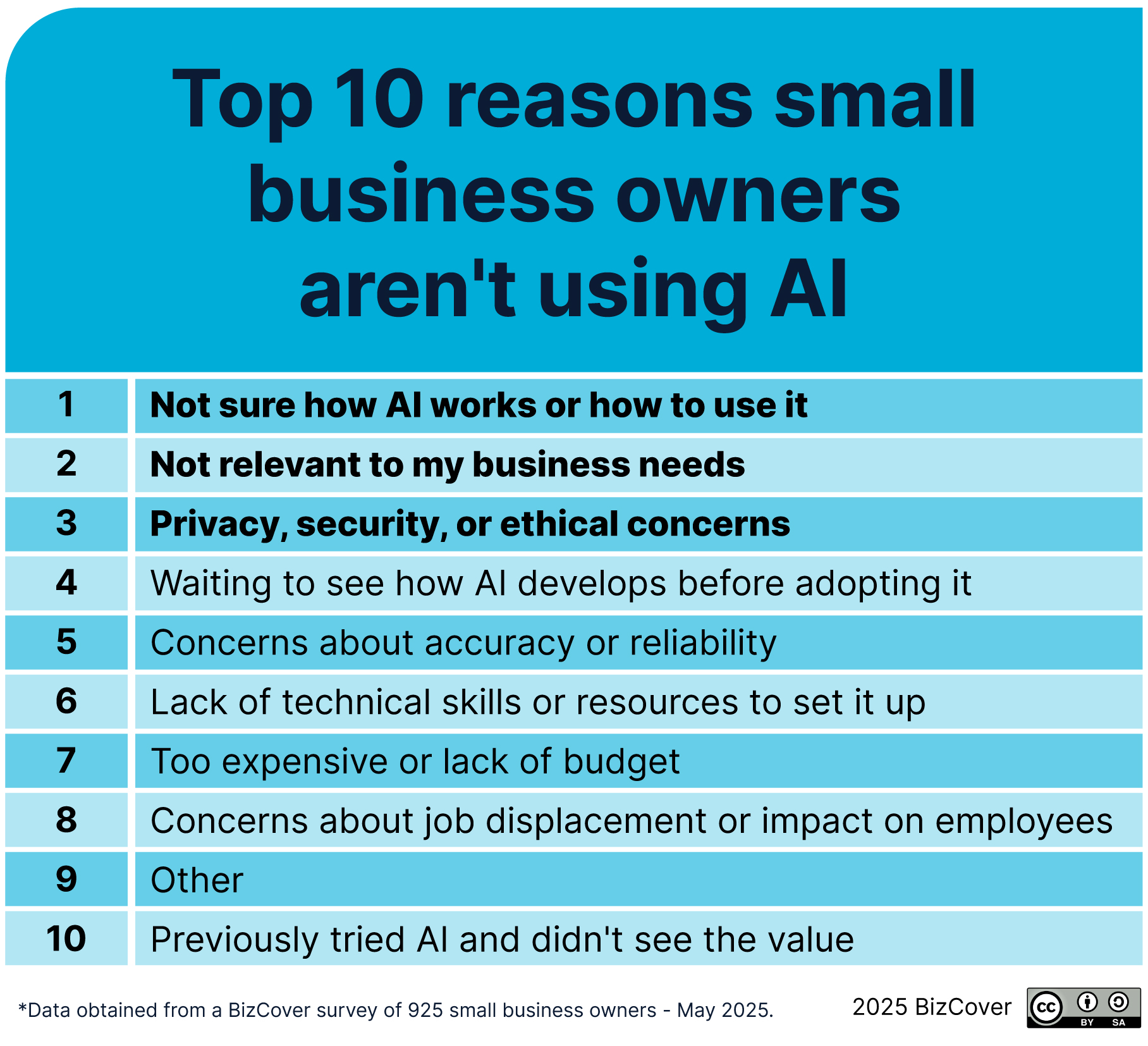 Reasons small businesses not using AI